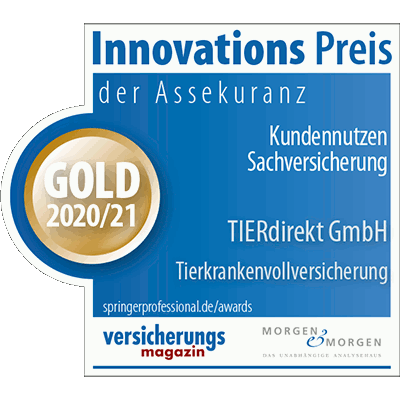 Krankenversicherung für Tiere - TIERdirekt Innovationspreis - Kundennutzen 2020/2021 Gold
